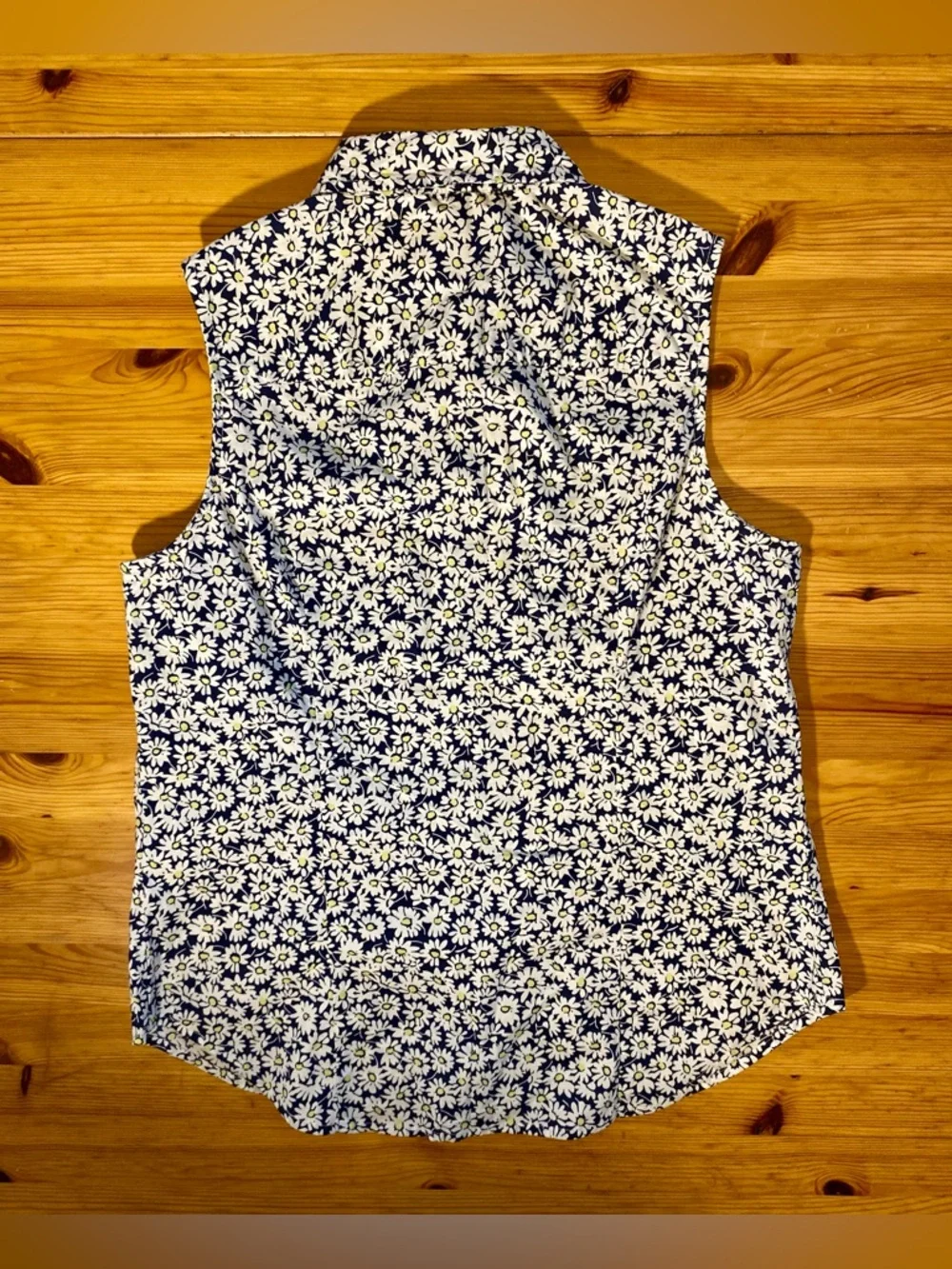 J. Crew Women's Sleeveless Daisy Cotton Poplin Shirt Antique Navy Size Medium